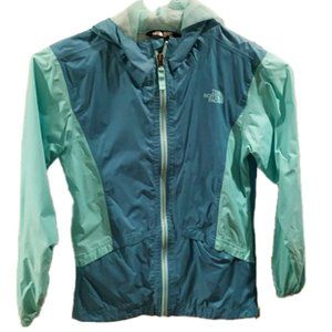 ⛰EUC The North Face Blue and Aqua Girls Windbreaker, Size Medium (10/12)